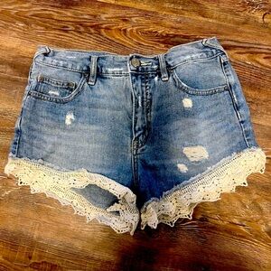 Free People Denim Shorts with Lace Hem Size W26